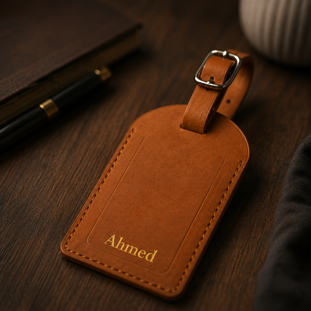 Personalised leather luggage tag
